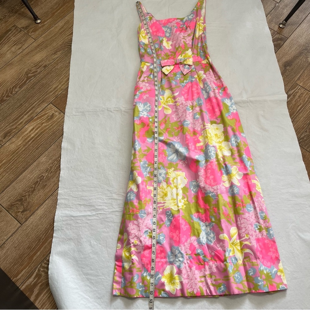 Vintage Mardi Gras Pink Floral MCM Mod Long Dress - Picture 8 of 13